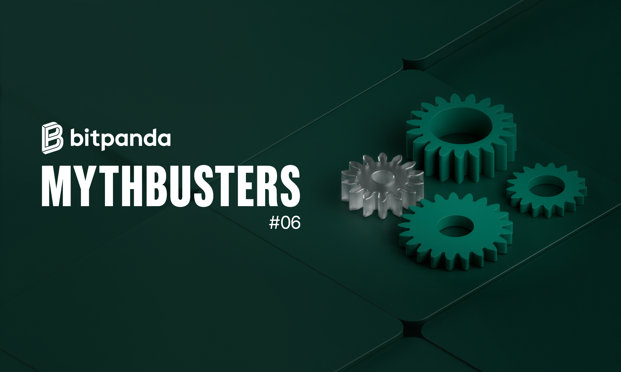 Bitpanda Mythbusters banner graphic illustrating quantum computing and blockchain networks, exploring if quantum computers will destroy cryptocurrency.