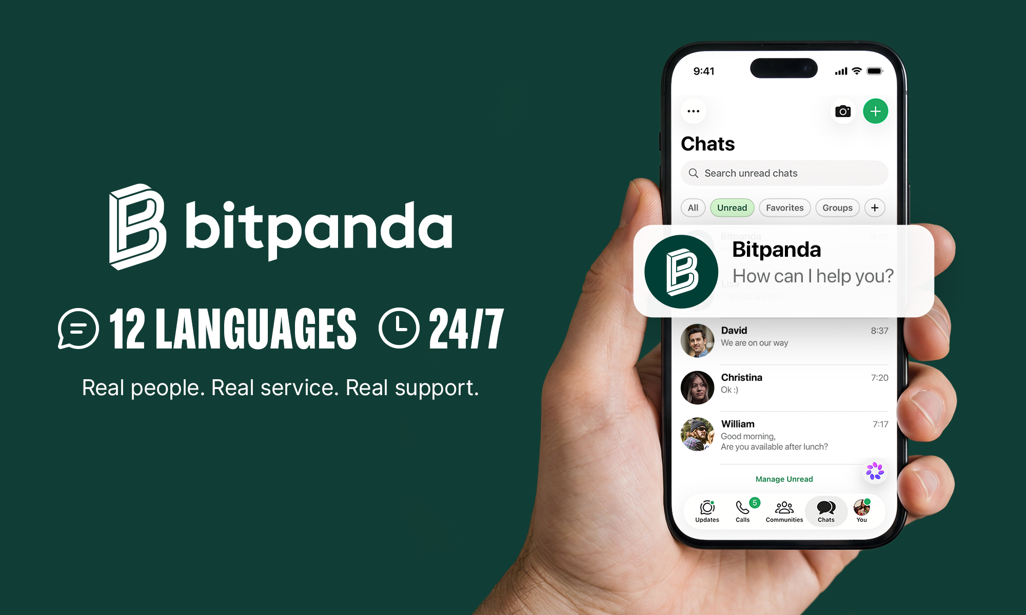 Bitpanda 24/7 WhatsApp customer support – real human agents in 12 languages