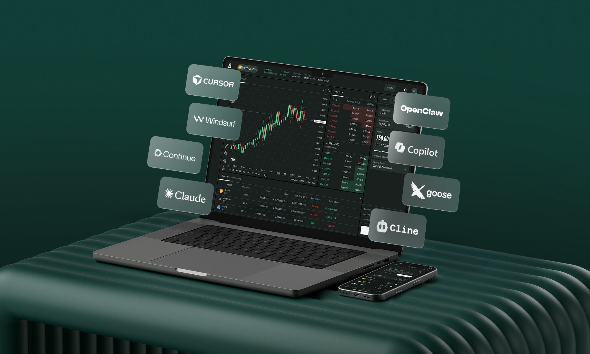 Bitpanda Fusion automated crypto trading platform infrastructure featuring the new Fusion API for algorithmic bot developers and Fusion MCP for AI-driven portfolio management via Claude and Cursor.