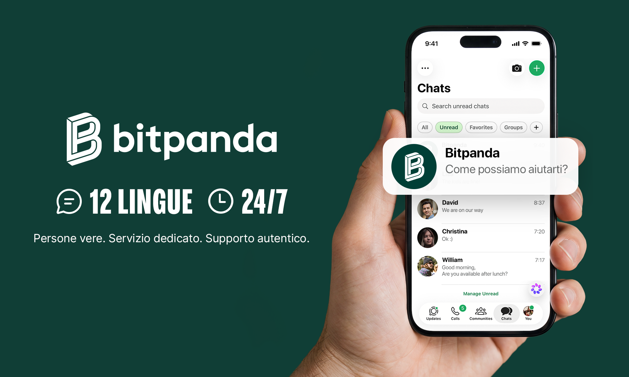 Assistenza clienti Bitpanda 24/7 su WhatsApp – supporto umano in 12 lingue